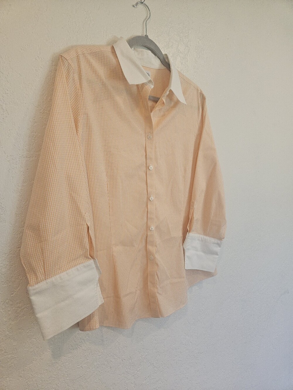 Brooks Brothers Womens Orange Gingham Shirt Size 16 - With White Collar & Cuffs.